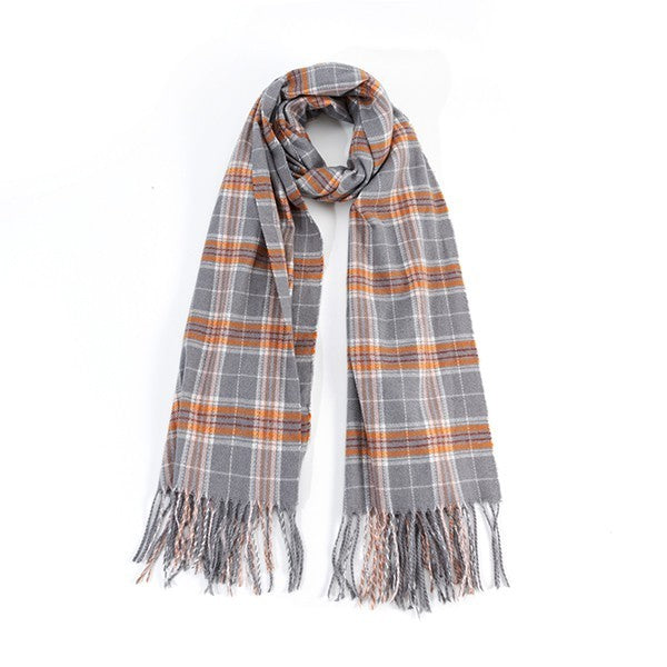 STRIPED PLAID FRINGED SCARF - Fuzzys Fashion USA