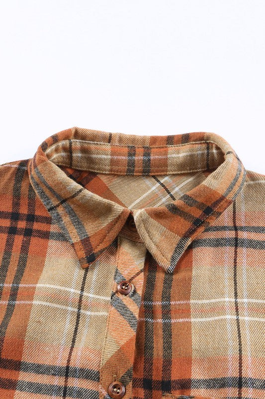 Women Plaid Pocket Buttoned Long Sleeve Shirt - Fuzzys Fashion USA