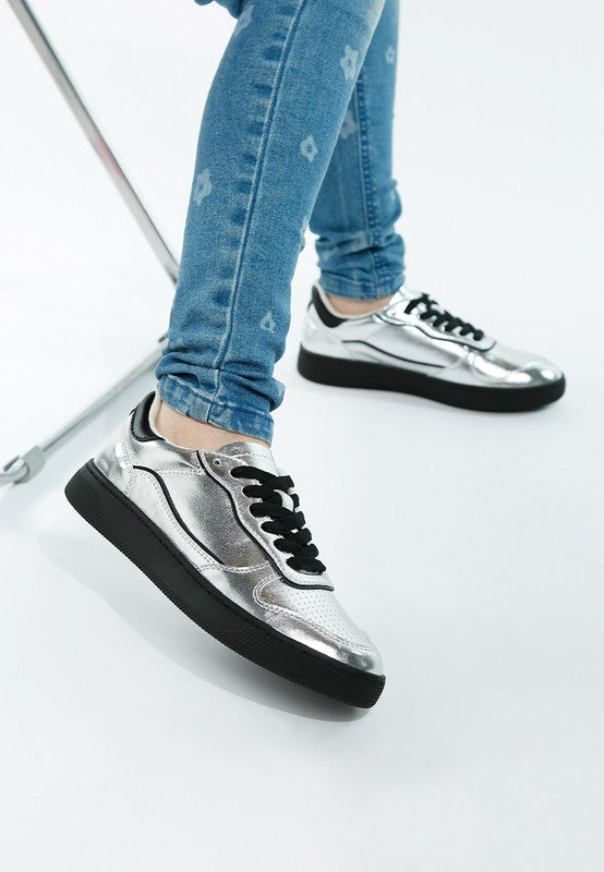 Kyniska Metallic Faux Leather Everyday Sneakers - Fuzzys Fashion USA
