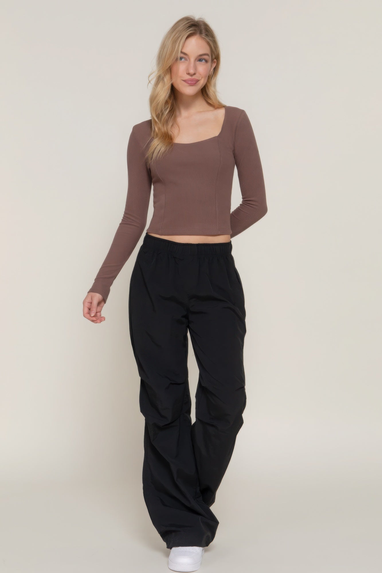 Long sleeve sweetheart neck seam detail knit top - Fuzzys Fashion USA