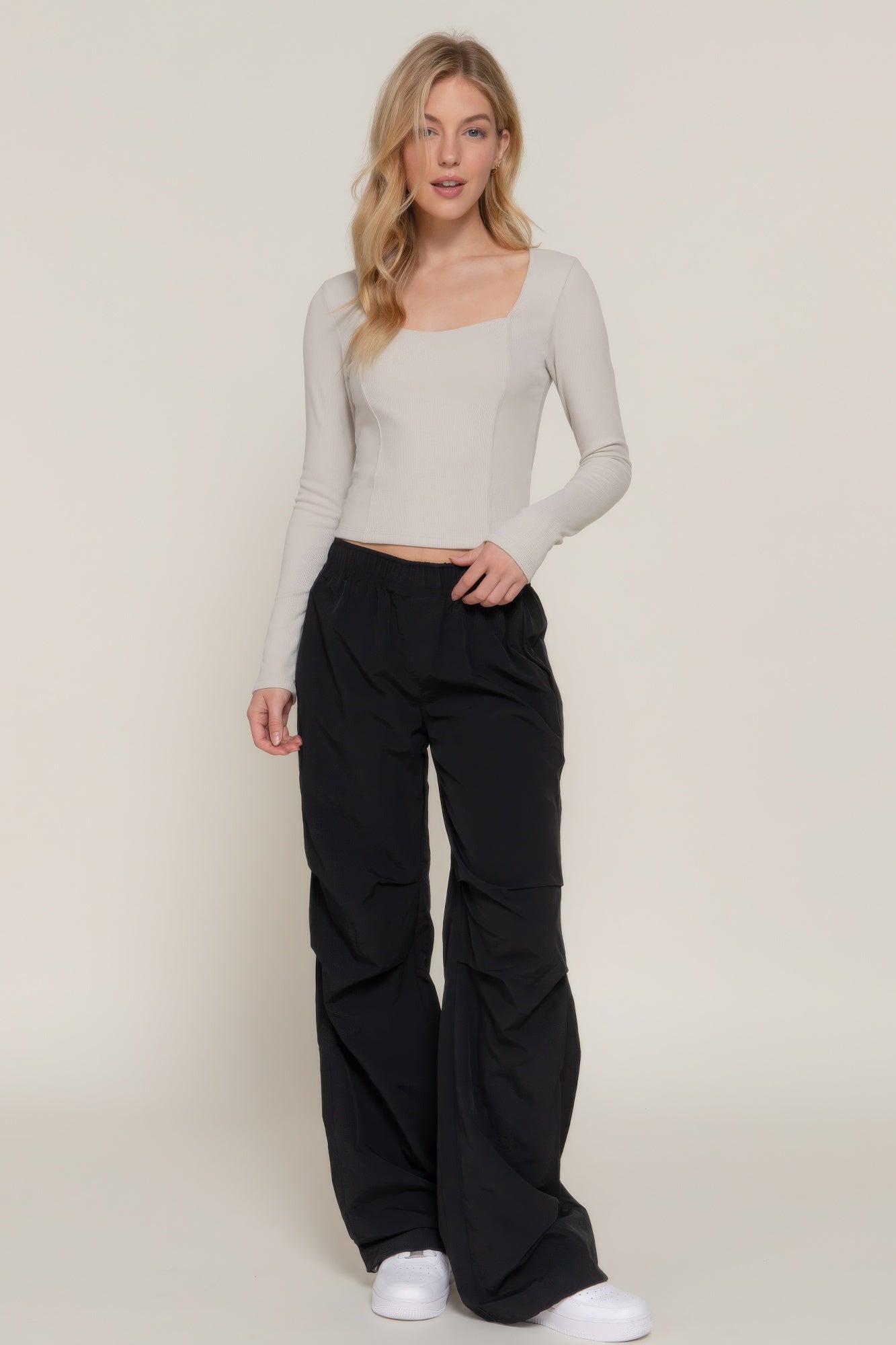 Long sleeve sweetheart neck seam detail knit top - Fuzzys Fashion USA