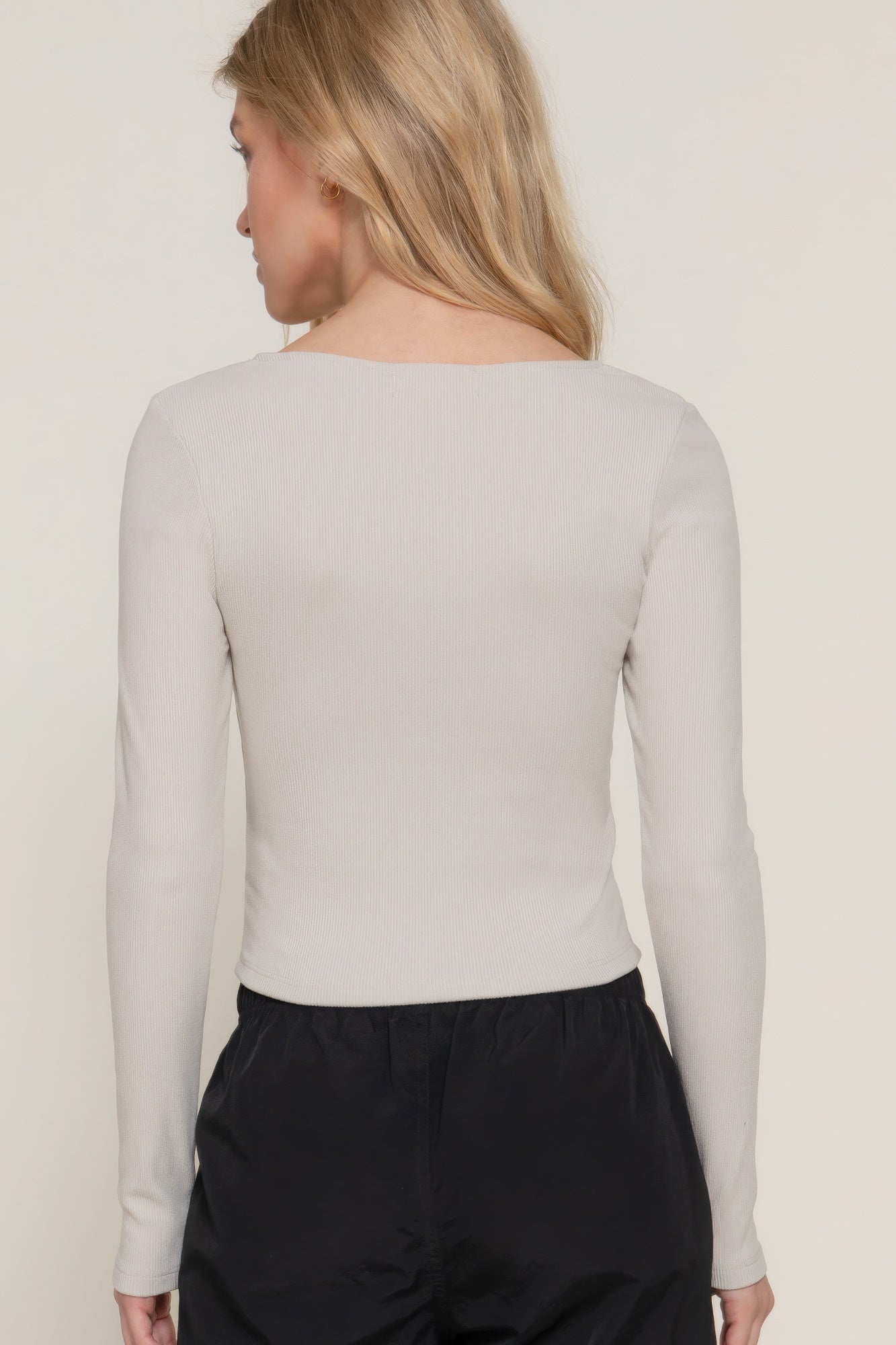 Long sleeve sweetheart neck seam detail knit top - Fuzzys Fashion USA