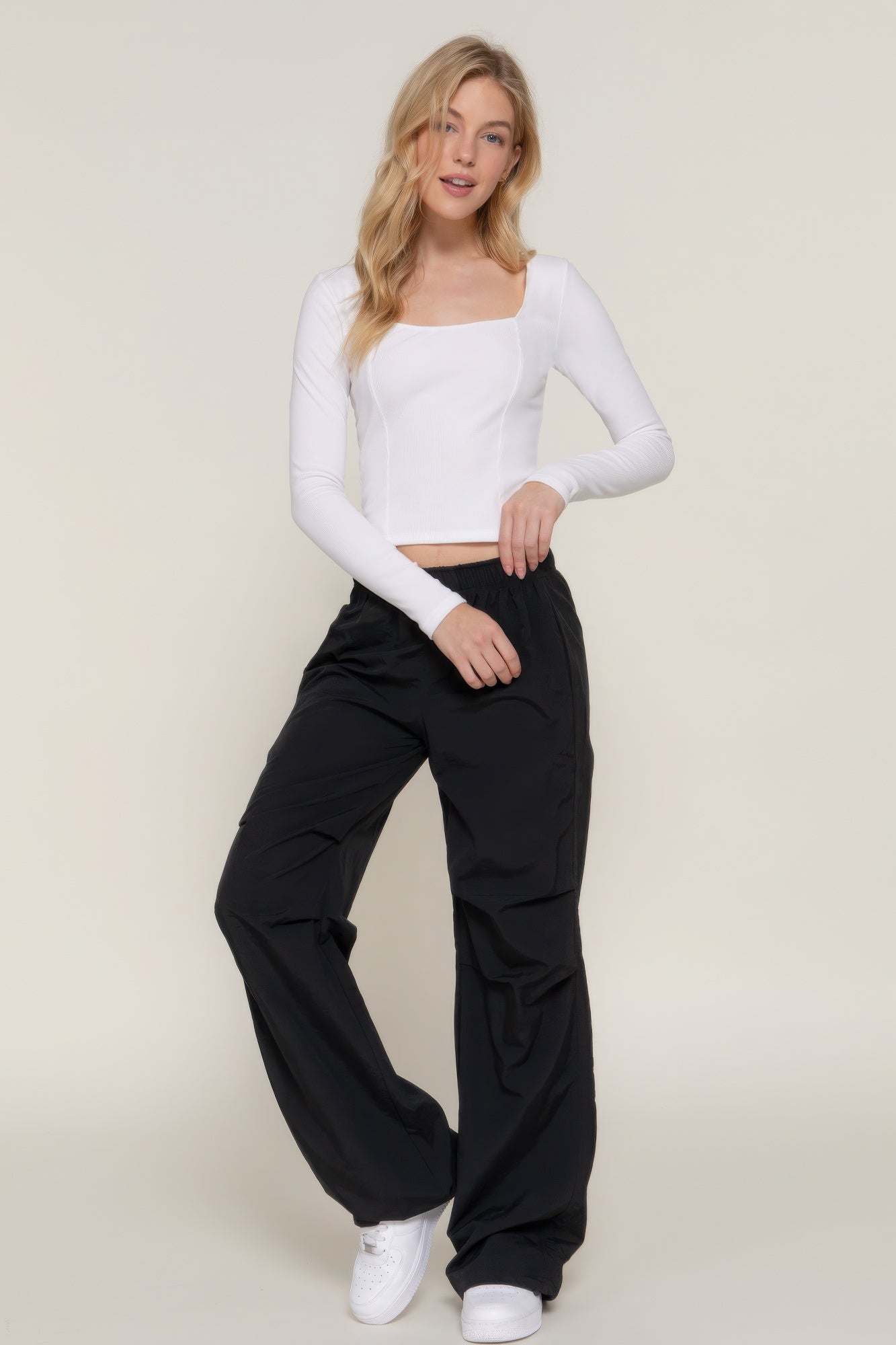 Long sleeve sweetheart neck seam detail knit top - Fuzzys Fashion USA