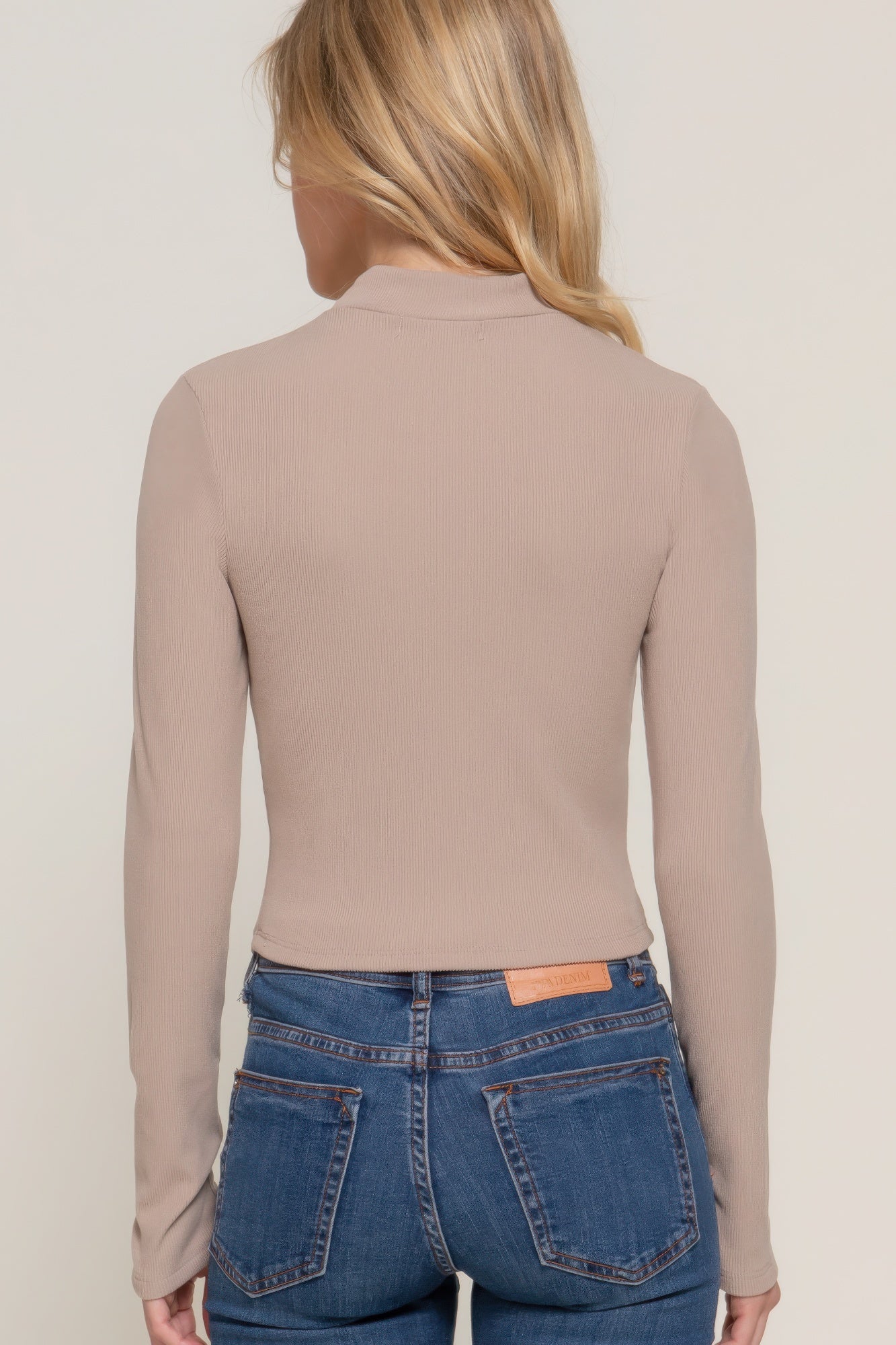 Long sleeve mock neck kyehole rib knit top - Fuzzys Fashion USA