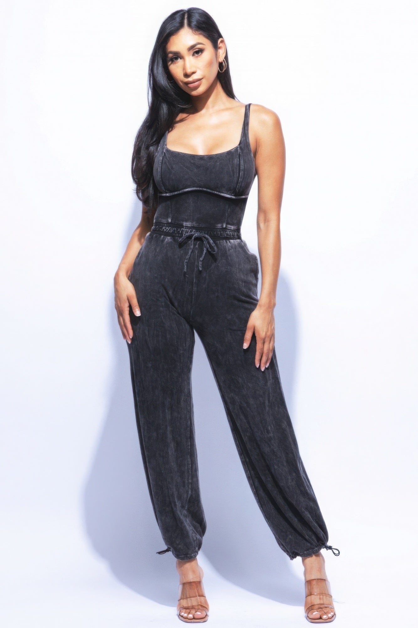 Washed Jumpsuit With Adjustable Ankle - Fuzzys Fashion USA