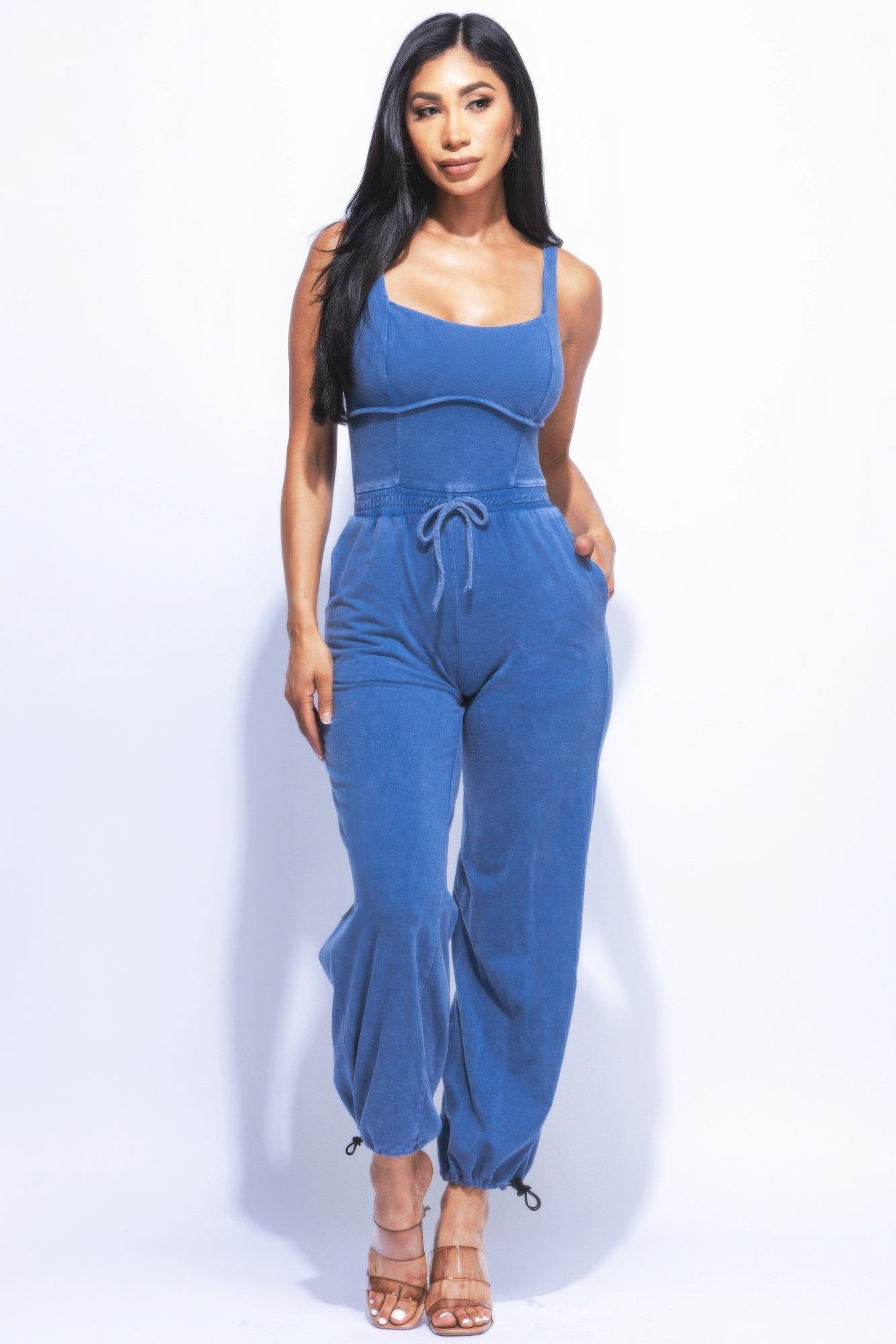 Washed Jumpsuit With Adjustable Ankle - Fuzzys Fashion USA