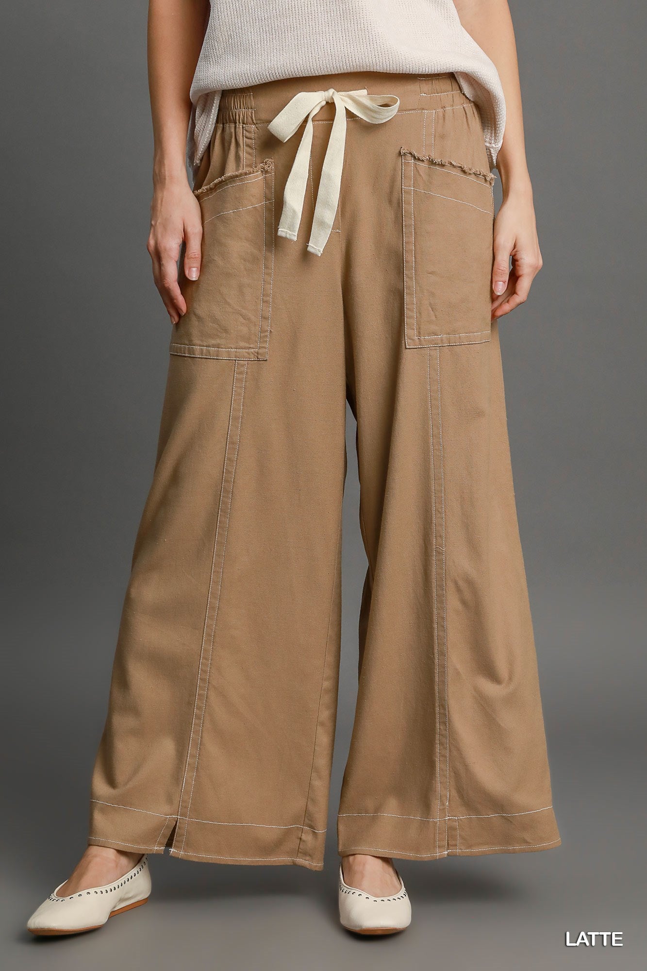 Wide Leg Pull On Pants - Fuzzys Fashion USA