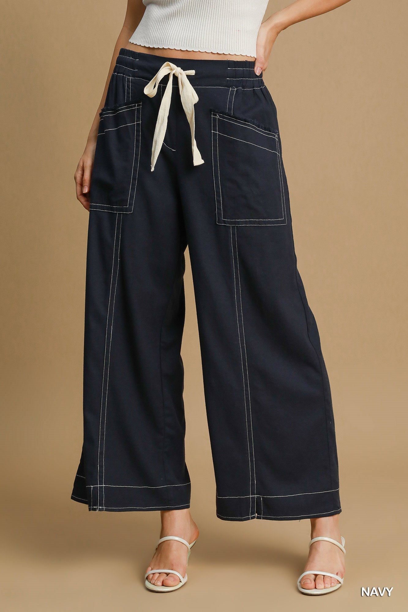 Wide Leg Pull On Pants - Fuzzys Fashion USA