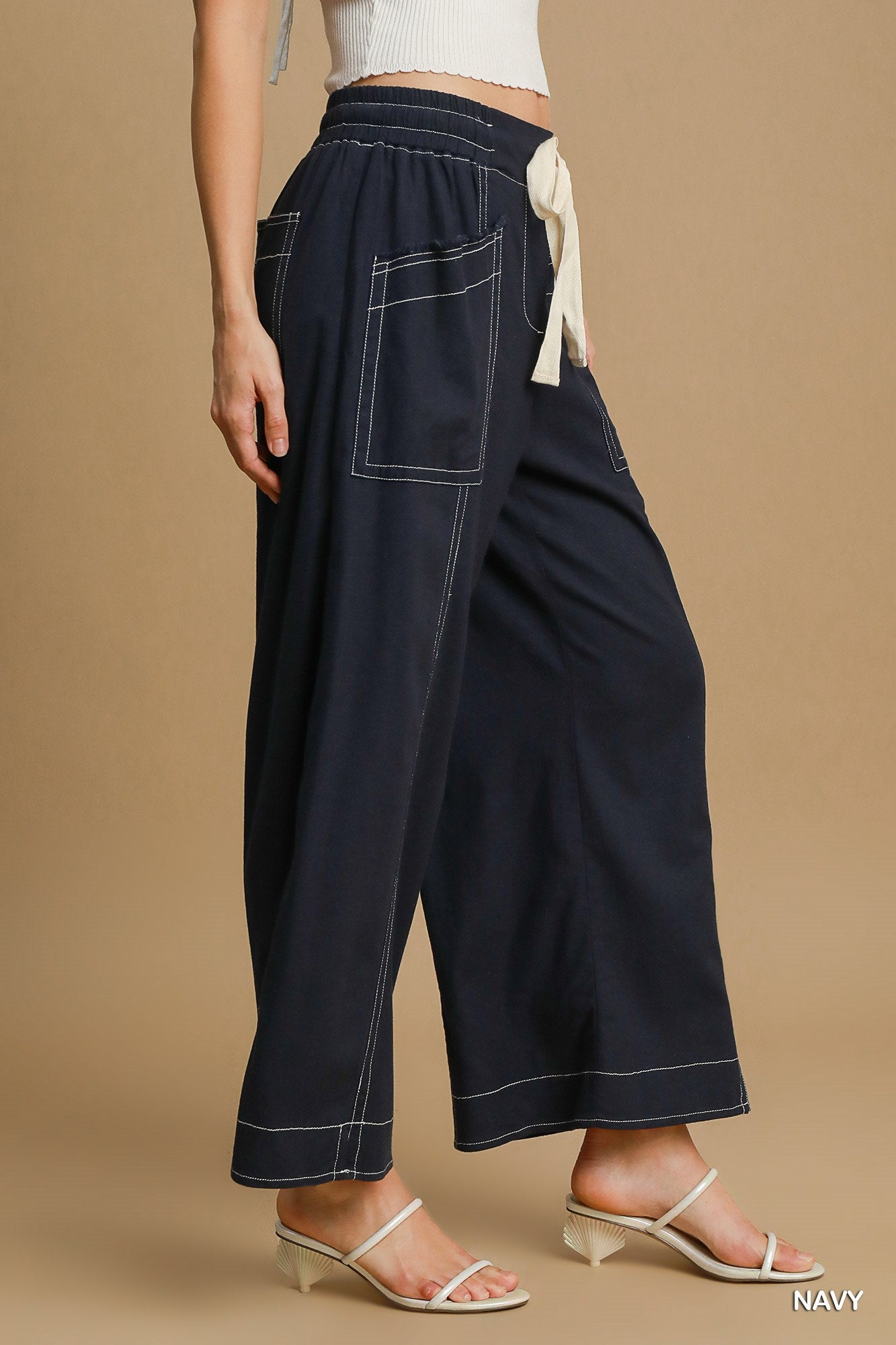 Wide Leg Pull On Pants - Fuzzys Fashion USA