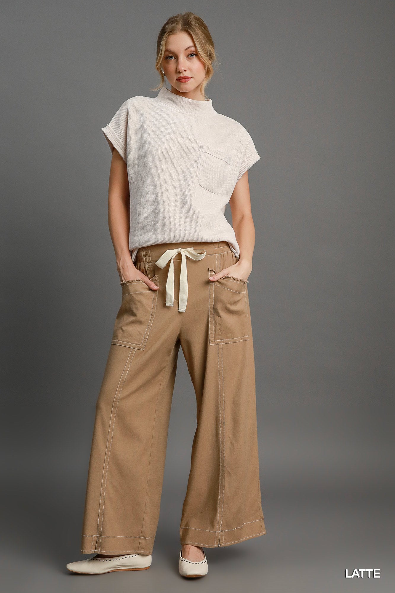 Wide Leg Pull On Pants - Fuzzys Fashion USA