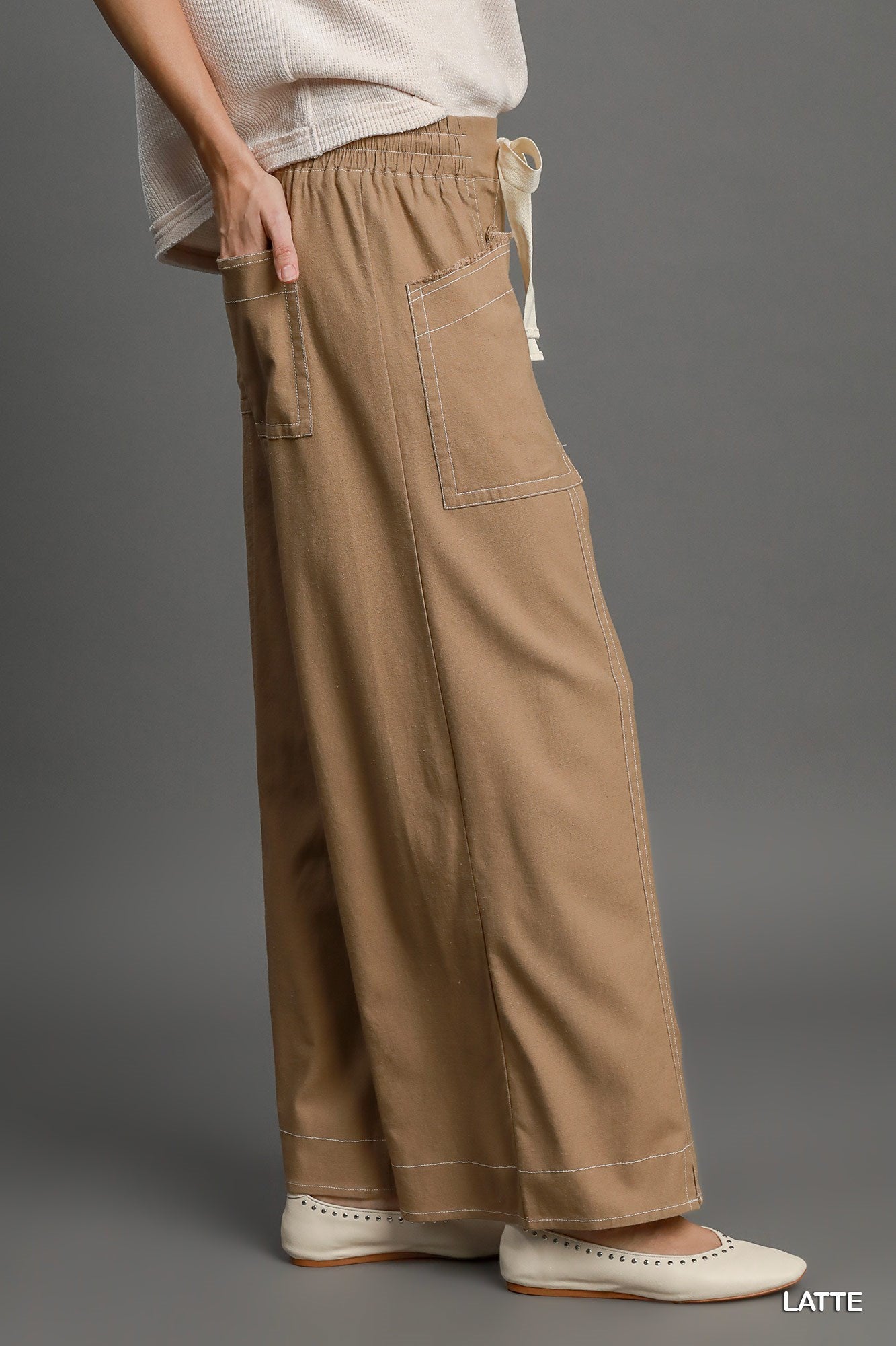 Wide Leg Pull On Pants - Fuzzys Fashion USA