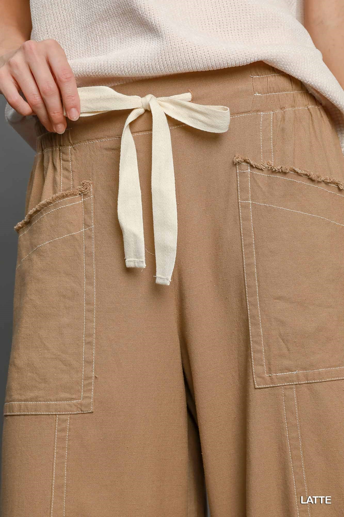 Wide Leg Pull On Pants - Fuzzys Fashion USA