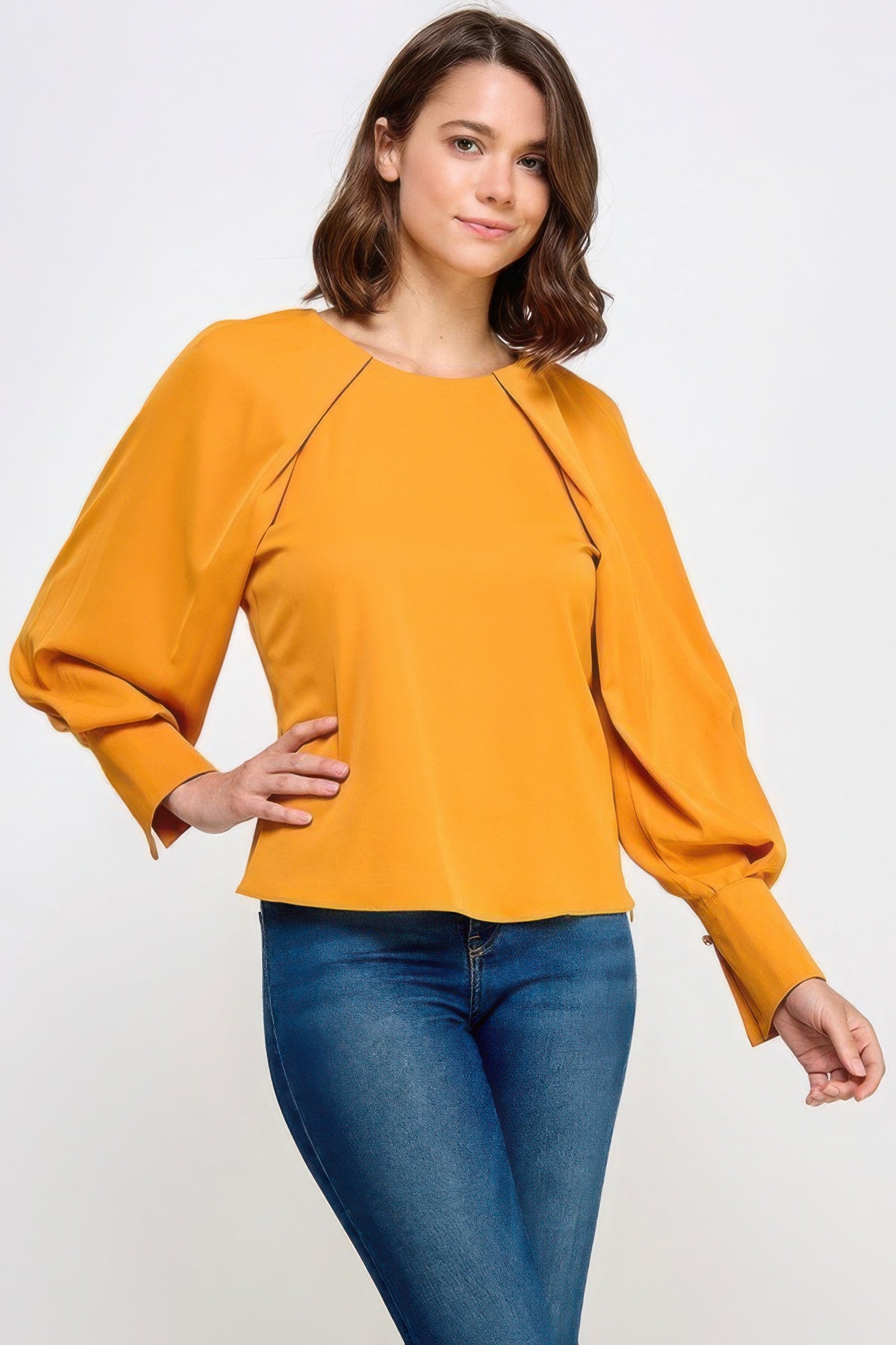 Raglan Long Sleeve Top With Back Neck Tie - Fuzzys Fashion USA