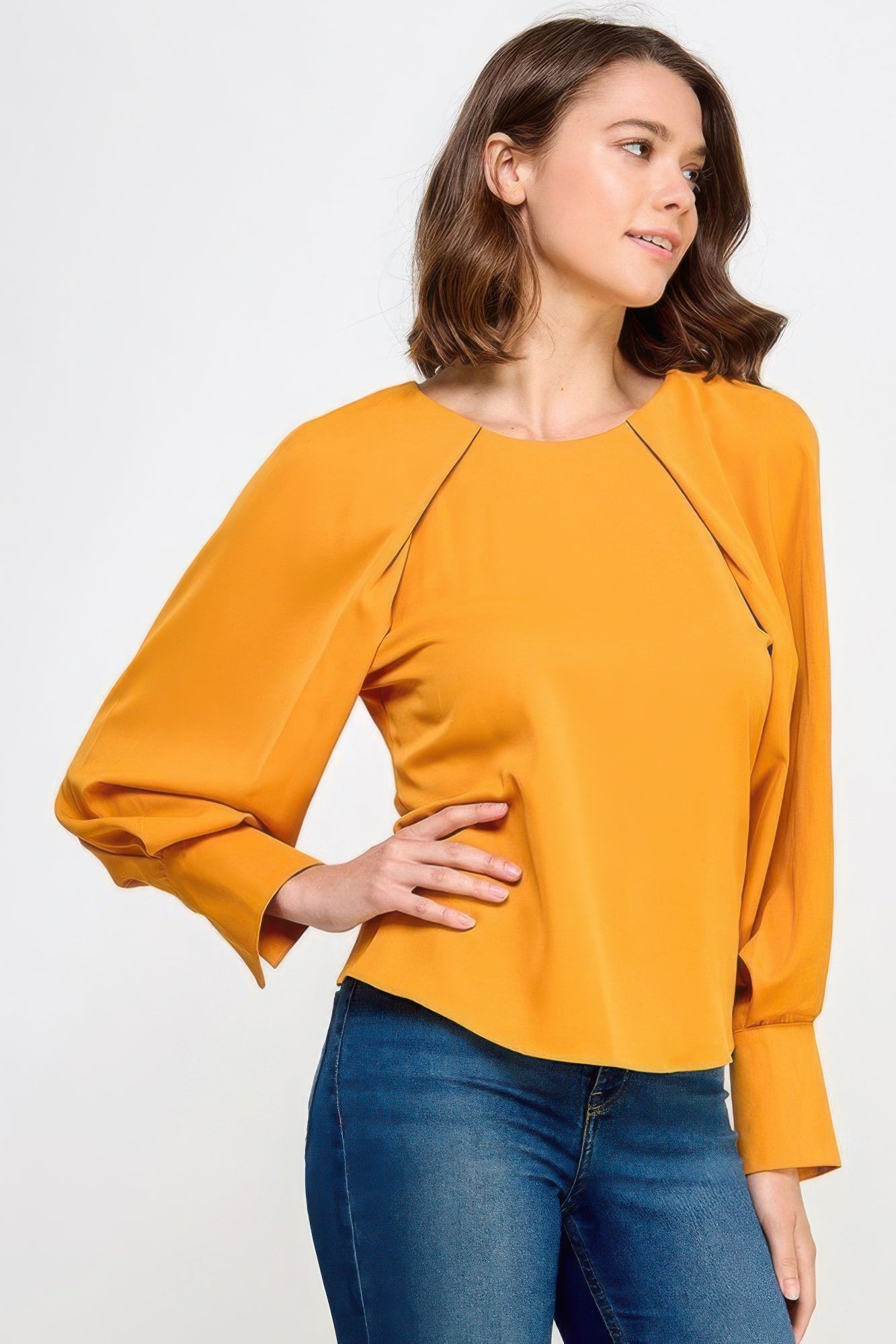 Raglan Long Sleeve Top With Back Neck Tie - Fuzzys Fashion USA