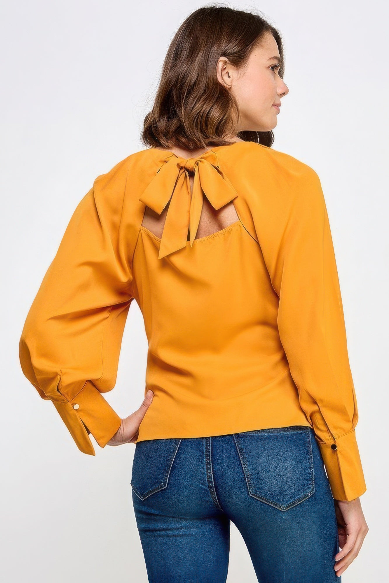 Raglan Long Sleeve Top With Back Neck Tie - Fuzzys Fashion USA