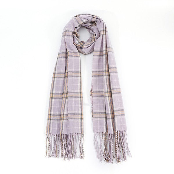 STRIPED PLAID FRINGED SCARF - Fuzzys Fashion USA