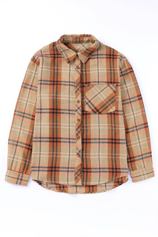 Women Plaid Pocket Buttoned Long Sleeve Shirt - Fuzzys Fashion USA